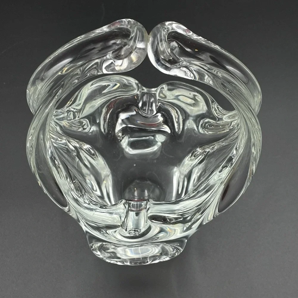 Vintage Hand Blown Art Glass Basket Clear Split Handle Basket Vase‎